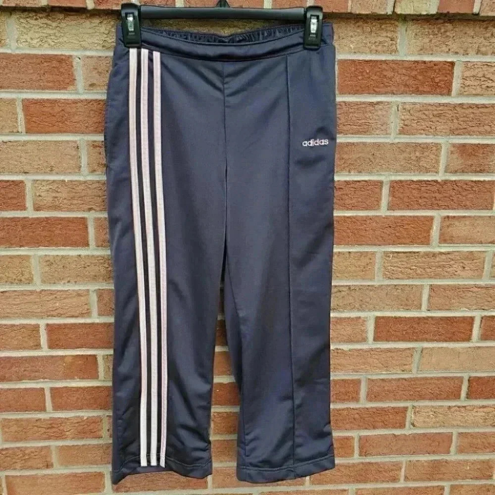 adidas Navy Track Pants with Light Pink Side Stripes